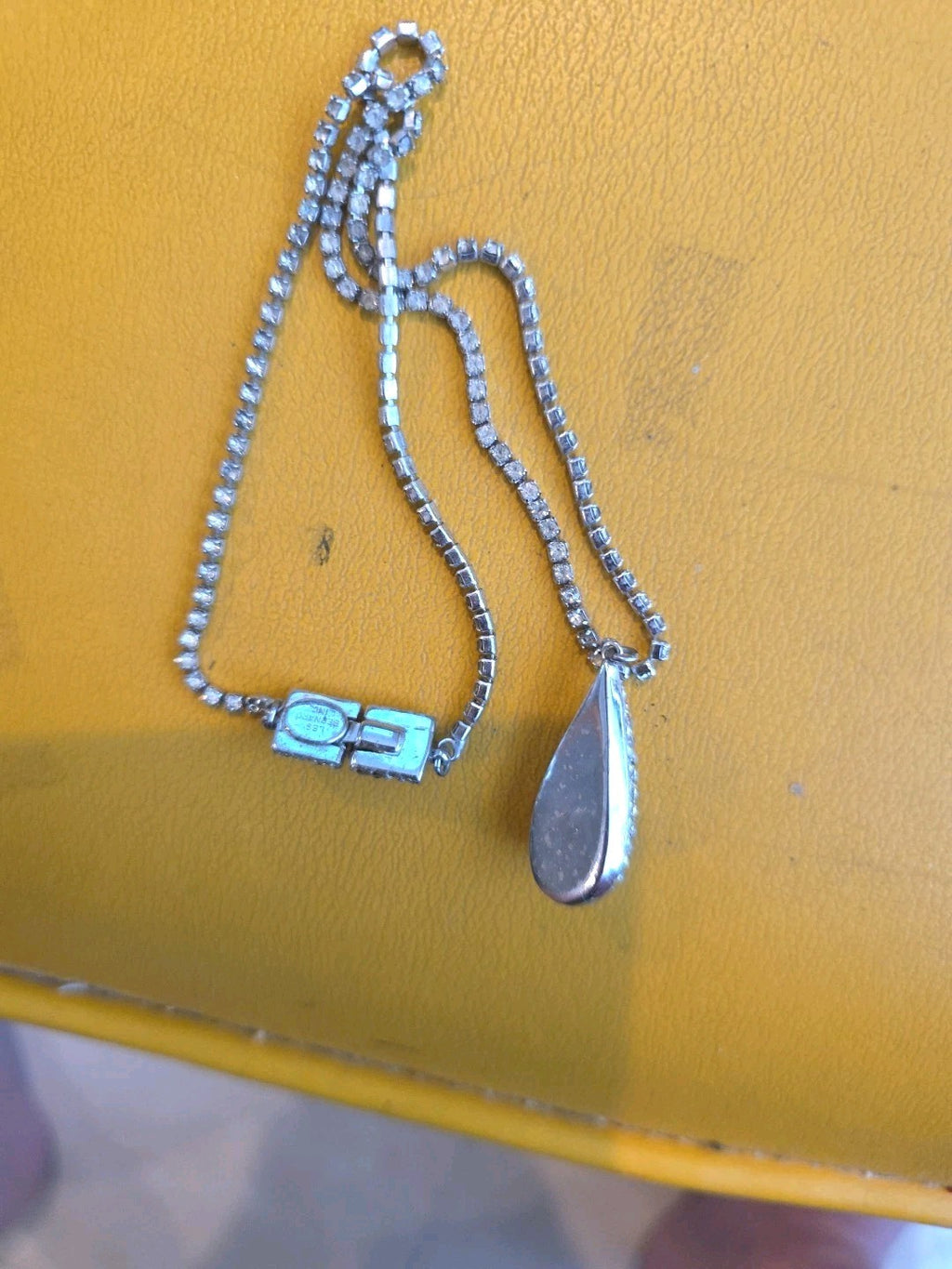 Les Bernard Inc Rhinestone Chain Thin Slim Single Row Necklace & Pendant