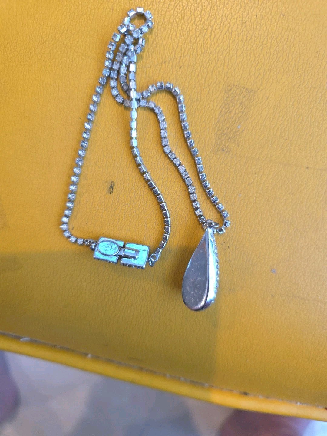 Les Bernard Inc Rhinestone Chain Thin Slim Single Row Necklace & Pendant
