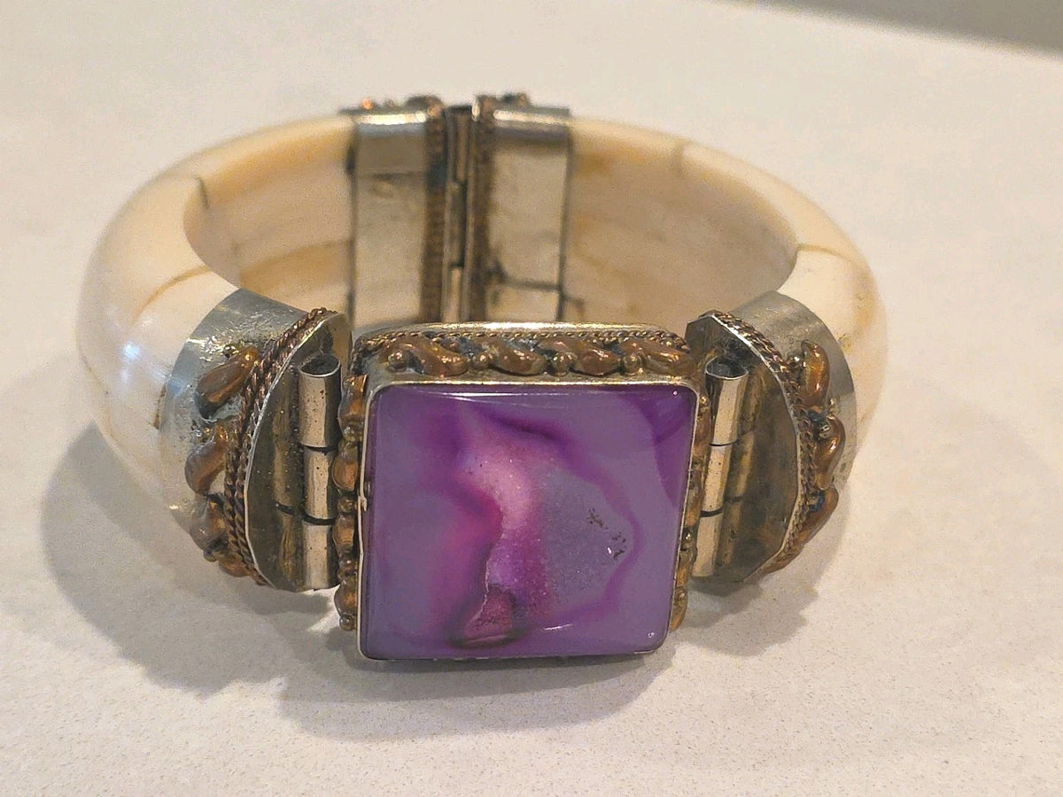 Tara Mesa Pink Drusy Quartz & Bone Bangle Bracelet