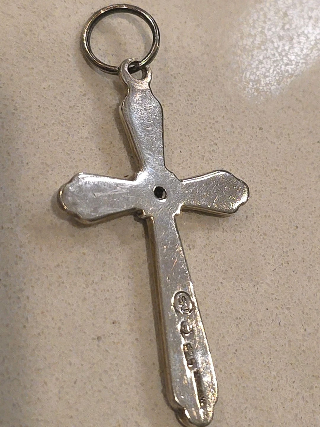 SU Beautiful Intricate Small Cross 925 With Blue Sapphire