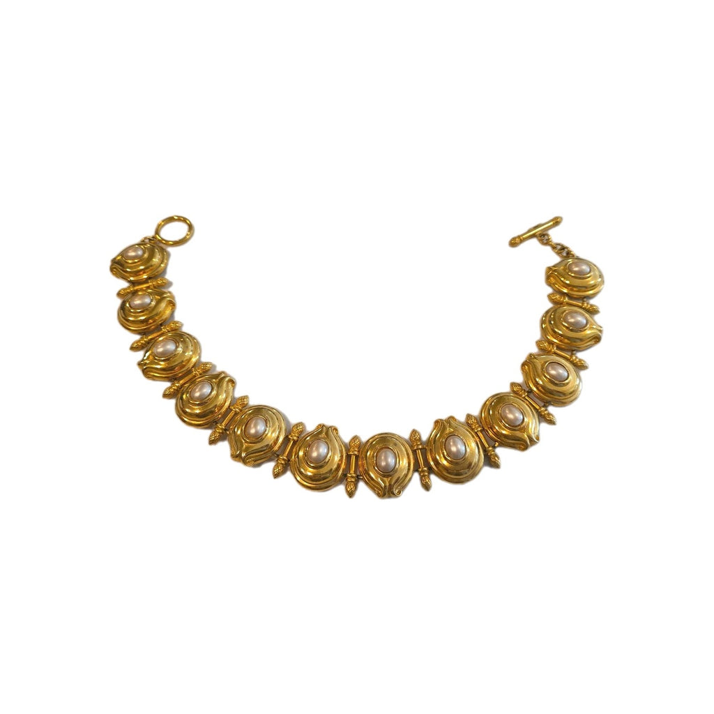 Vintage 1980s Fendi Gold Plated Collar Pearl Necklace
