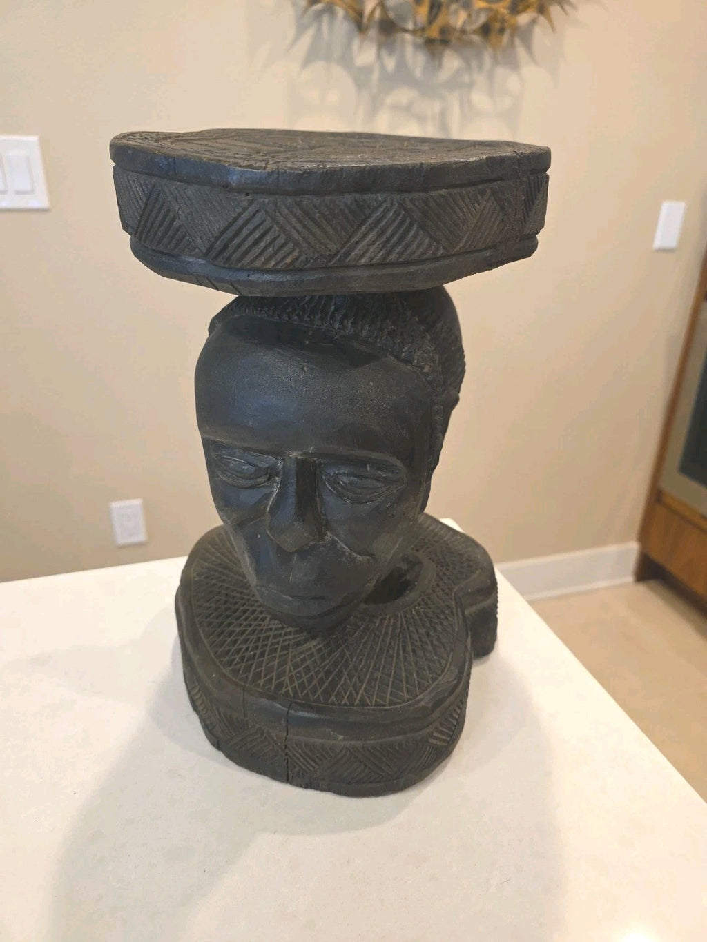 Antique Wood Carved Tree Congo Chief's Stool