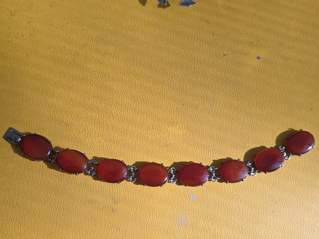 Wachenheimer Brothers Sterling Silver 925 Carnelian Bracelet Art Deco 6 1/2"