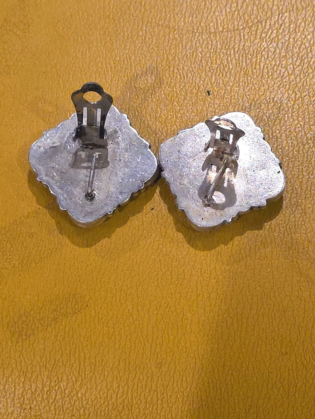 VINTAGE STERLING SILVER EARRINGS BLACK ONYX  CLIP-ON EARRINGS