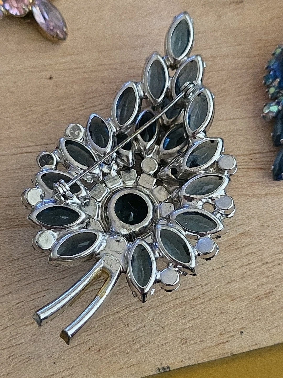 Vintage Juliana Blue Margarita Rhinestone Silver Tone Large Brooch Pin