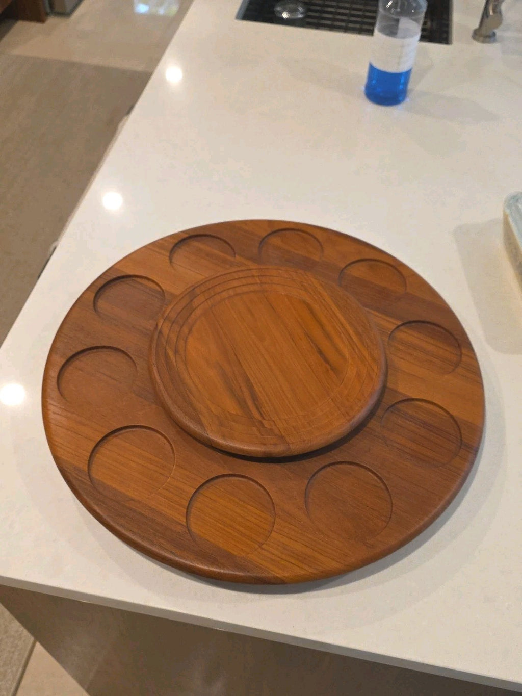 Danish Lazy-Susan-Tray Vtg Digsmed Mid-Cen Scandinavian Walnut 18.5" Lg