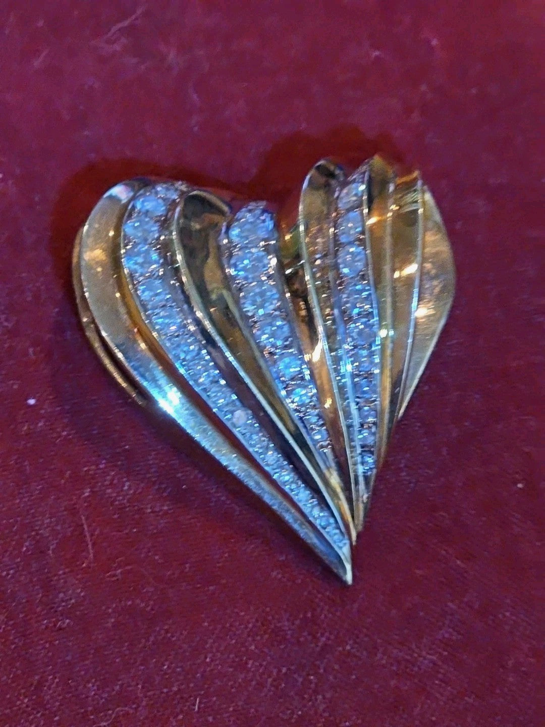 Huge 2ct Diamonds 14k Yellow Gold Heart Pin Brooch Pendant