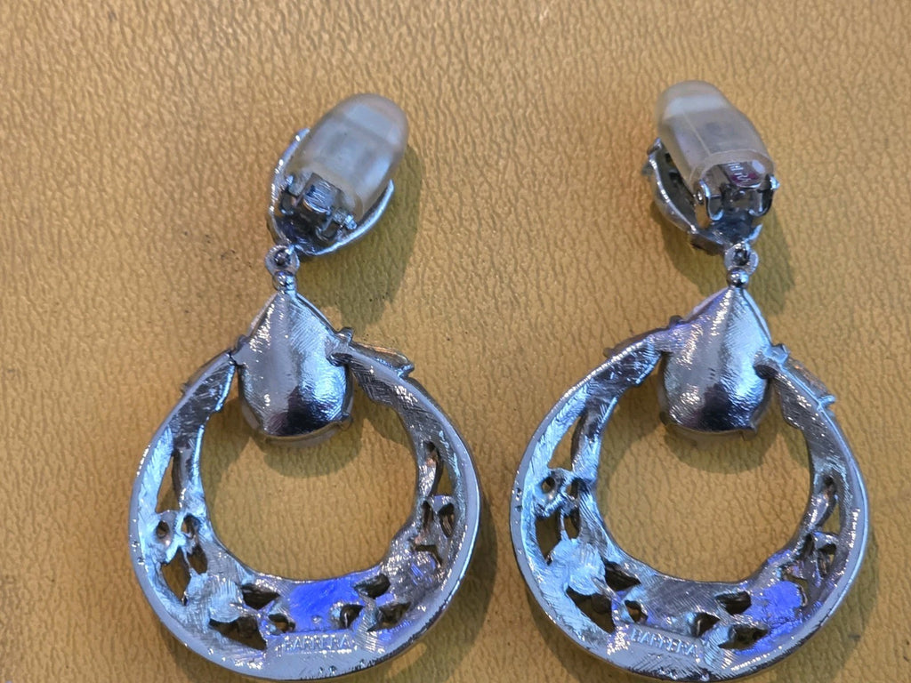 RARE DESIGNER JOSE & MARIA BARRERA JEWELED TEARDROP DANGLING CHANDELIER EARRINGS