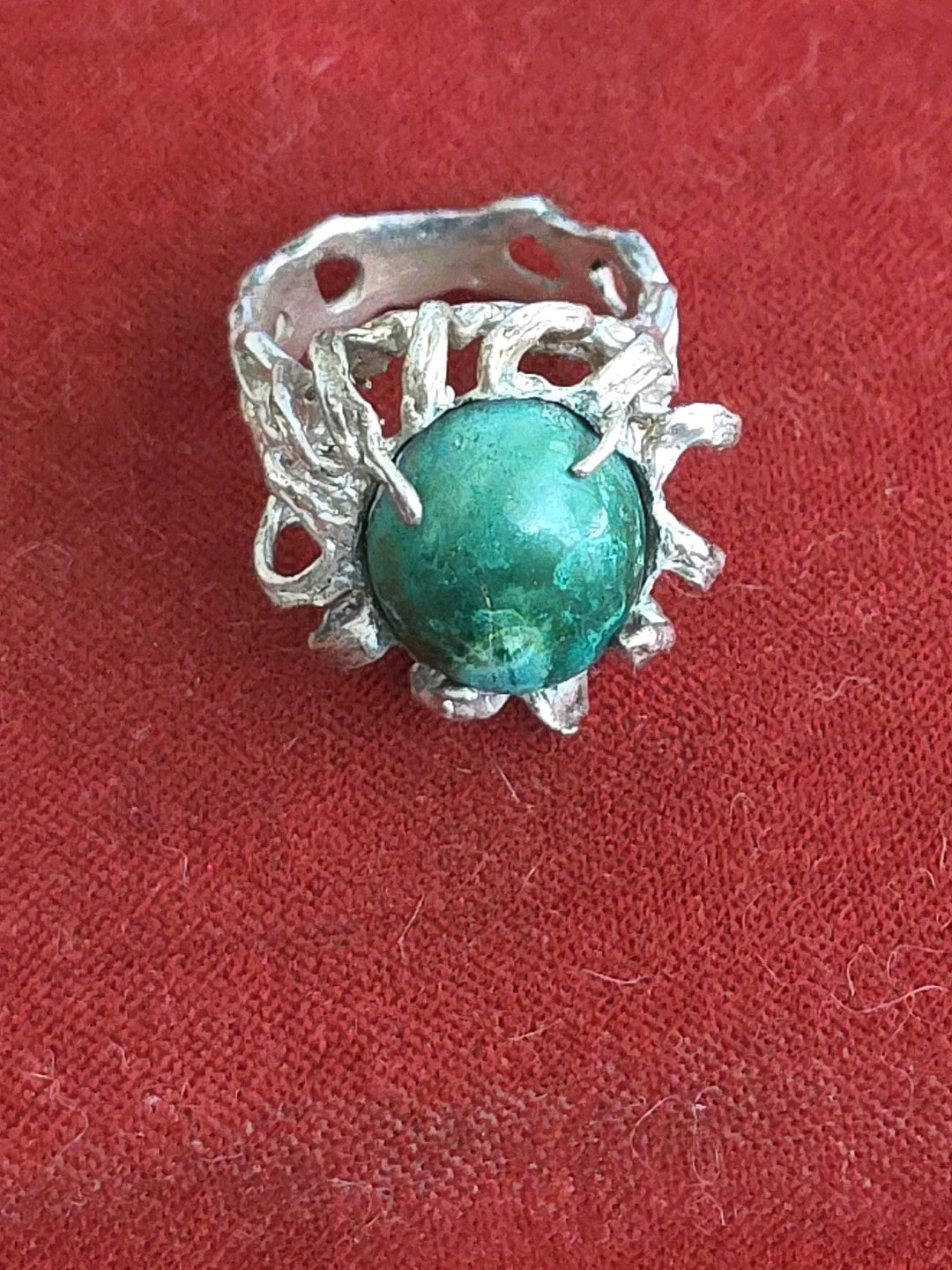 .925 Sterling Silver Chrysocolla Brutalist Statement Ring Size 6