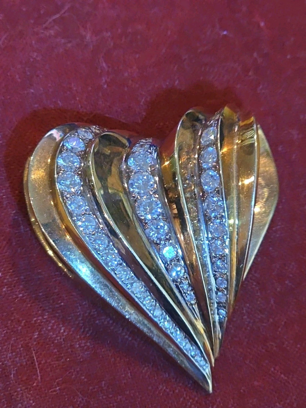 Huge 2ct Diamonds 14k Yellow Gold Heart Pin Brooch Pendant