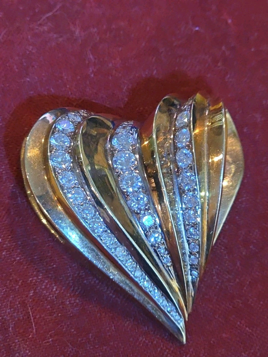 Huge 2ct Diamonds 14k Yellow Gold Heart Pin Brooch Pendant