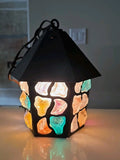 1950 Peter Marsh MultiColored Leaded Chunky Rock Glass Hanging Swag Lantern