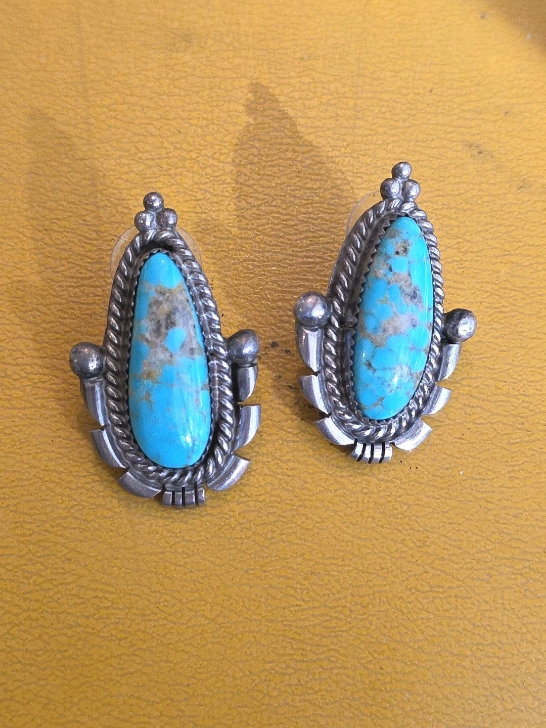 Fantastic Large Sterling Turquoise Earring Navajo Artist Mary Toledo Gishie