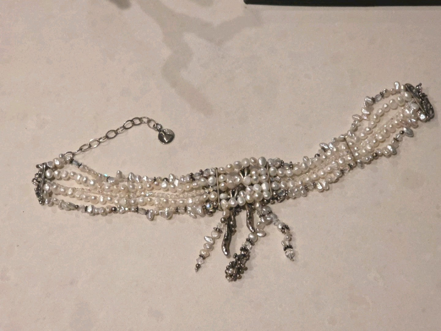 Vtg Sterling Mummy Necklace Choker MARY & DOUG HANCOCK Signed Freshwater Pearl