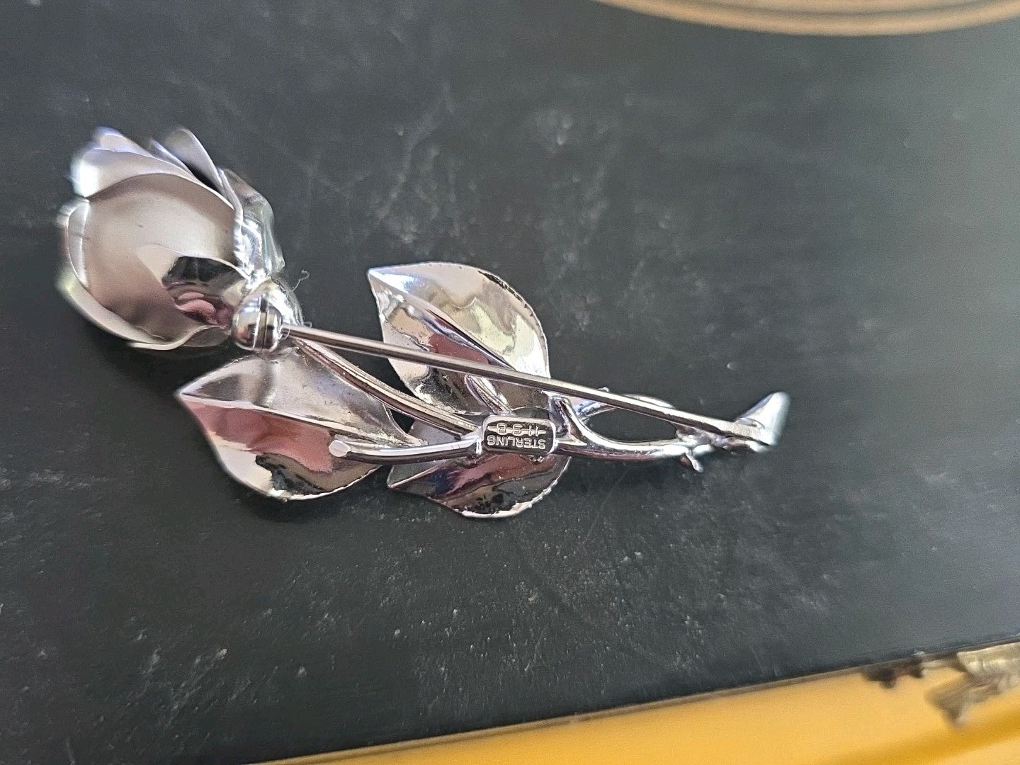 Vintage Signed HSB Harry S Bick 925 Sterling Silver Rose Brooch Pin