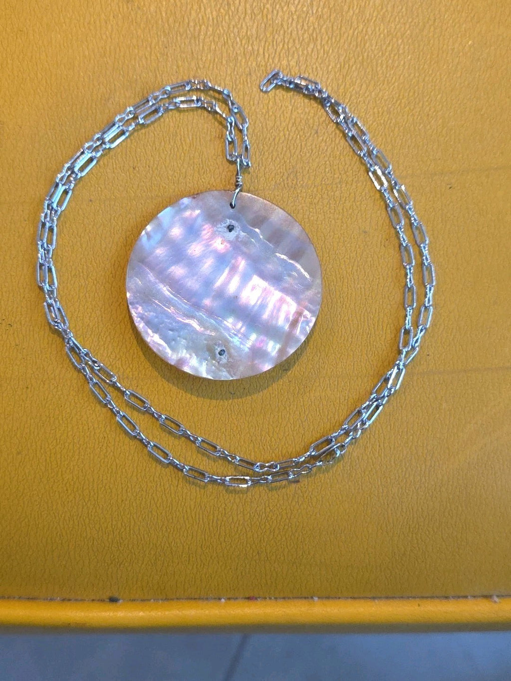 VINTAGE ~ ABALONE, TURQUOISE & STERLING SILVER NECKLACE & PENDANT (j)