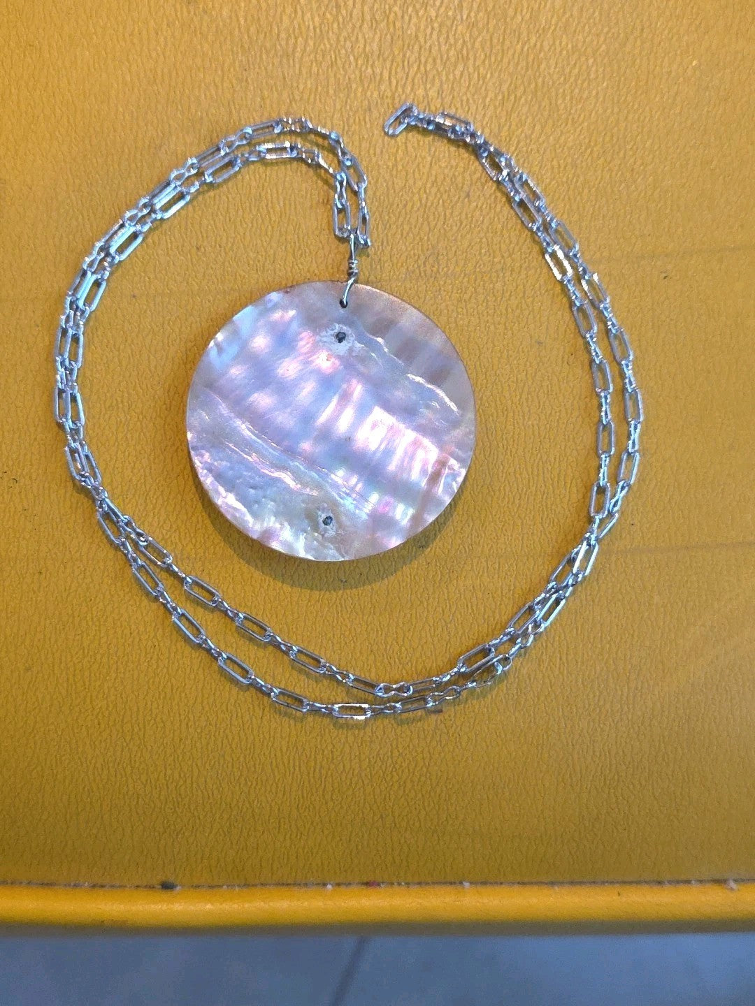 VINTAGE ~ ABALONE, TURQUOISE & STERLING SILVER NECKLACE & PENDANT (j)