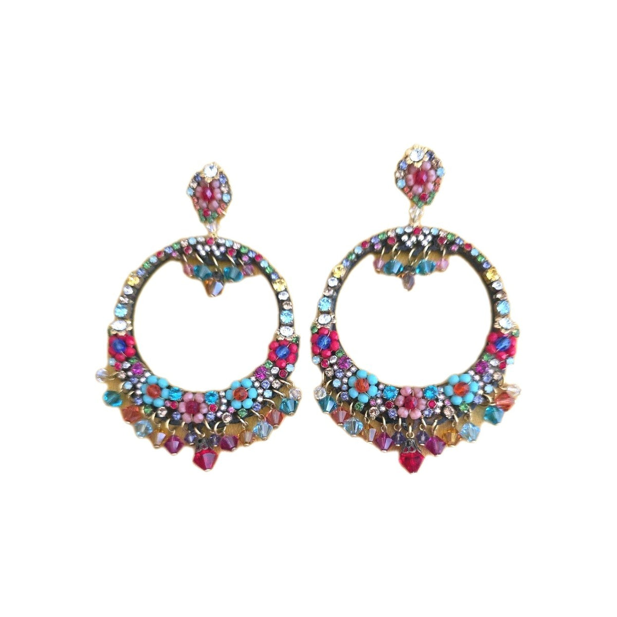 DUBLOS Chandelier Earrings Flamenco Style Crystals Crystal Beads 3.5” L