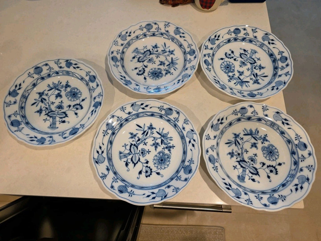 5 Antique Meissen Oval Backstamp Blue Onion Dinner Soup Plate