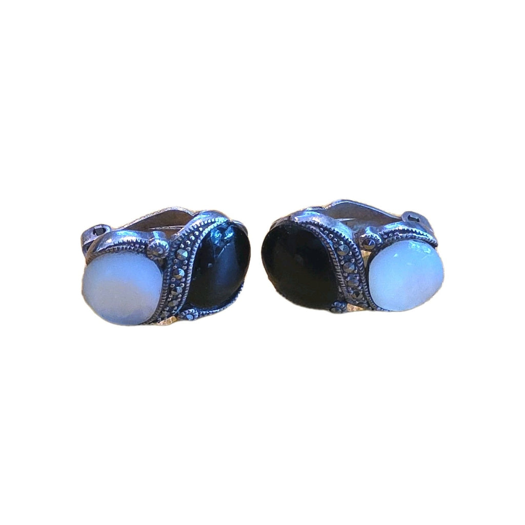 Tori Hill Genuine Sterling & Marcasite Black Onyx MOP Earrings