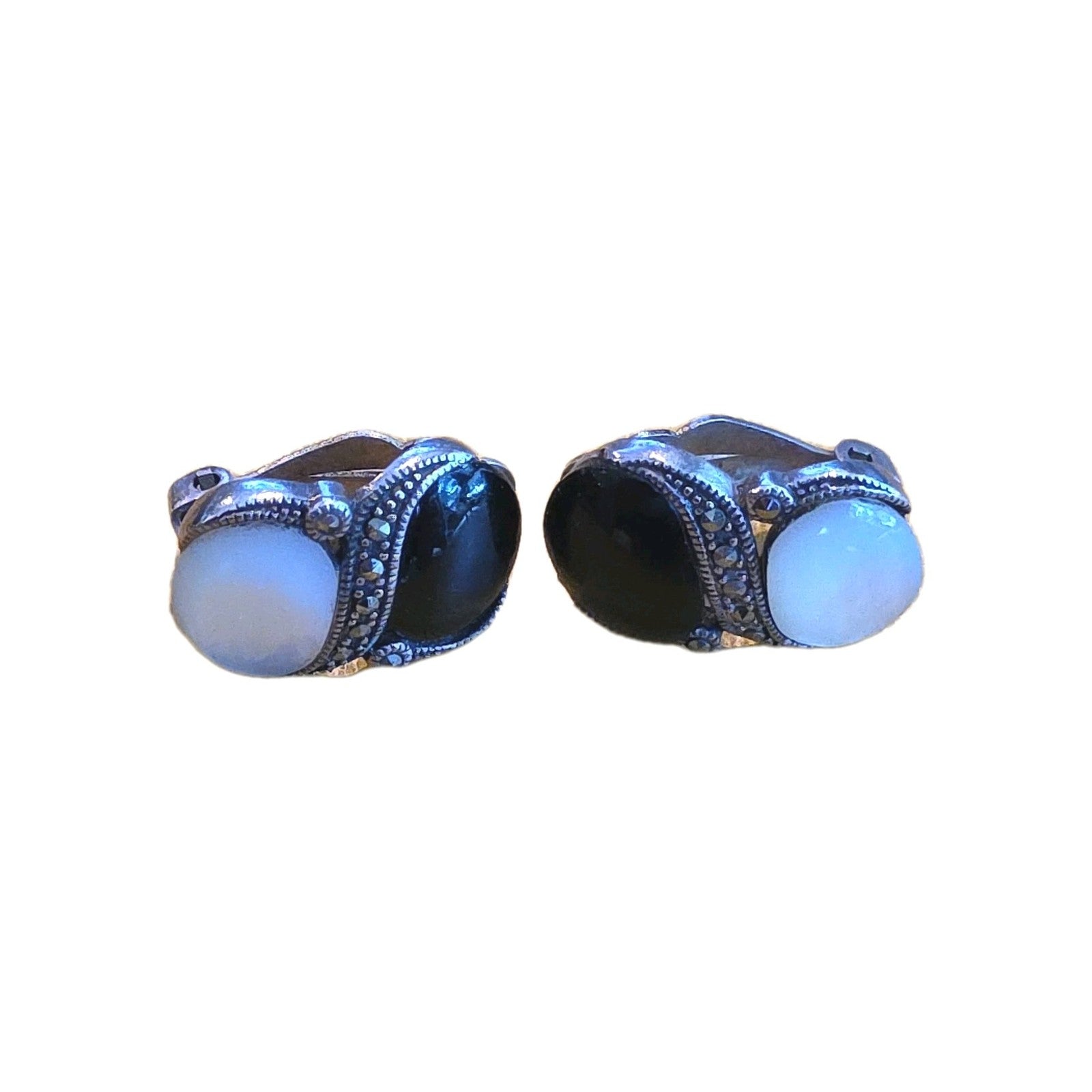 Tori Hill Genuine Sterling & Marcasite Black Onyx MOP Earrings