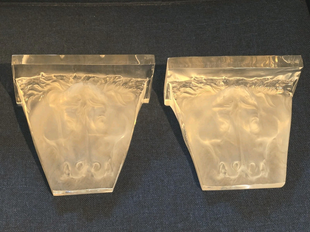 Gorgeous Vintage Lucite Wall Sculpture Bracket, Sconce, Pair of Horses Heads