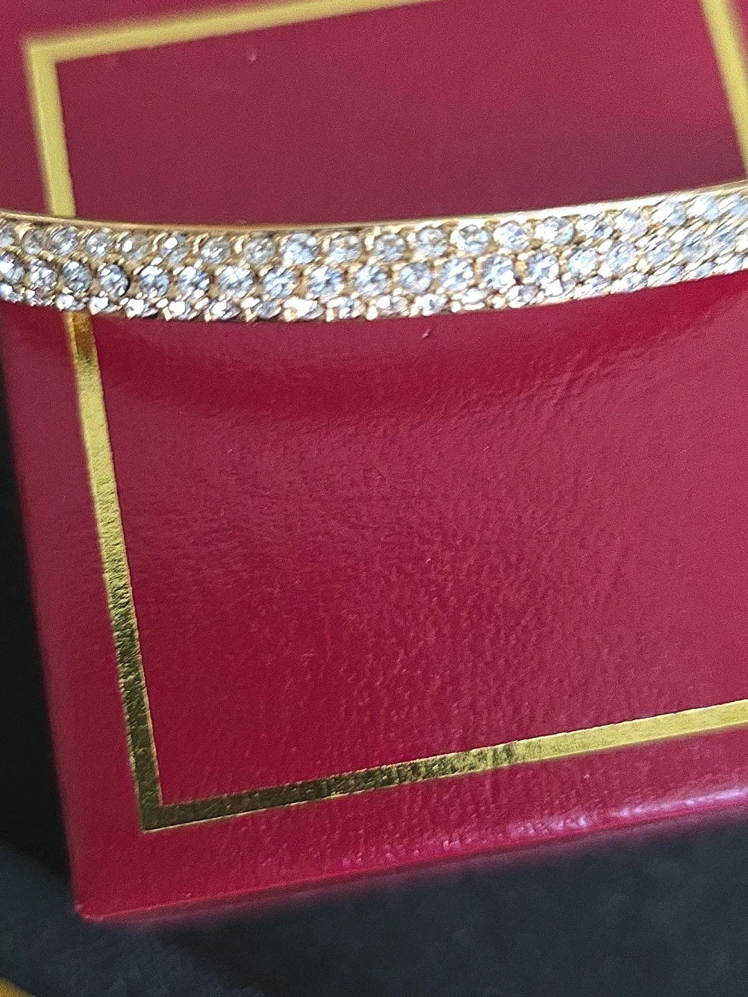 NADRI TRIPLE Pave Crystal Row GOLD TONE Bangle