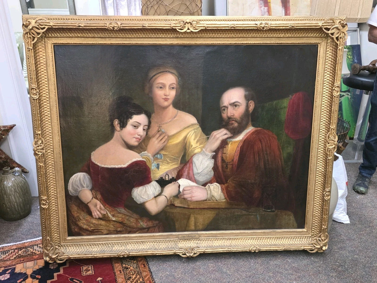 HUGE Thomas Prichard Rossiter 60" x 61" Oil Painting PARIS 1841