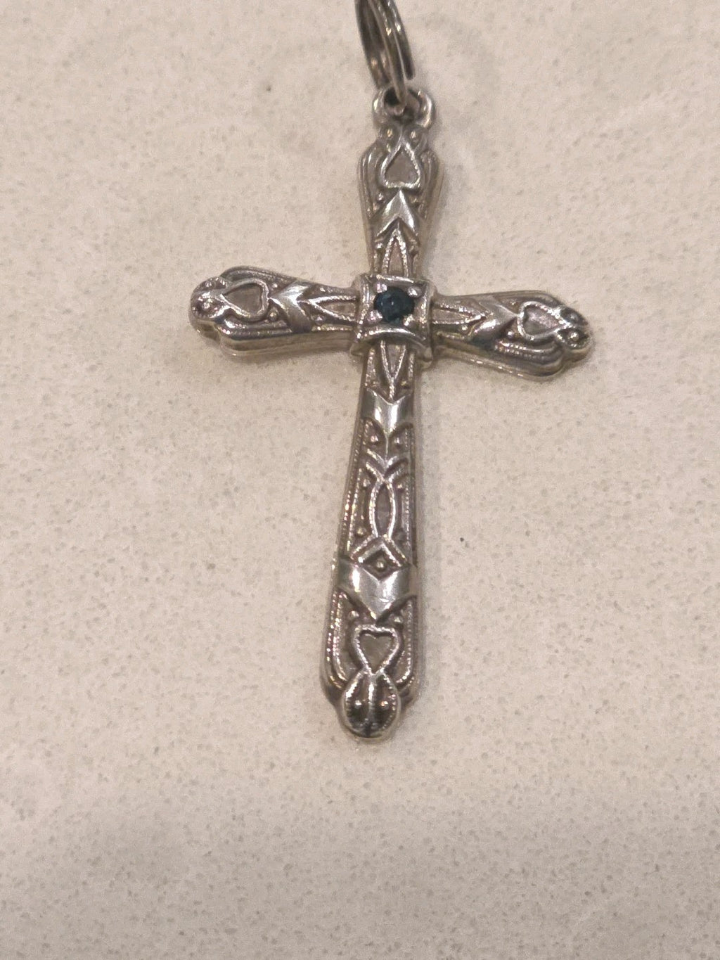 SU Beautiful Intricate Small Cross 925 With Blue Sapphire