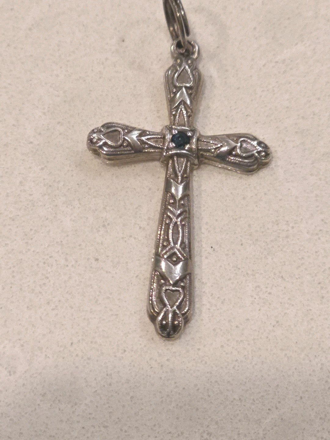 SU Beautiful Intricate Small Cross 925 With Blue Sapphire