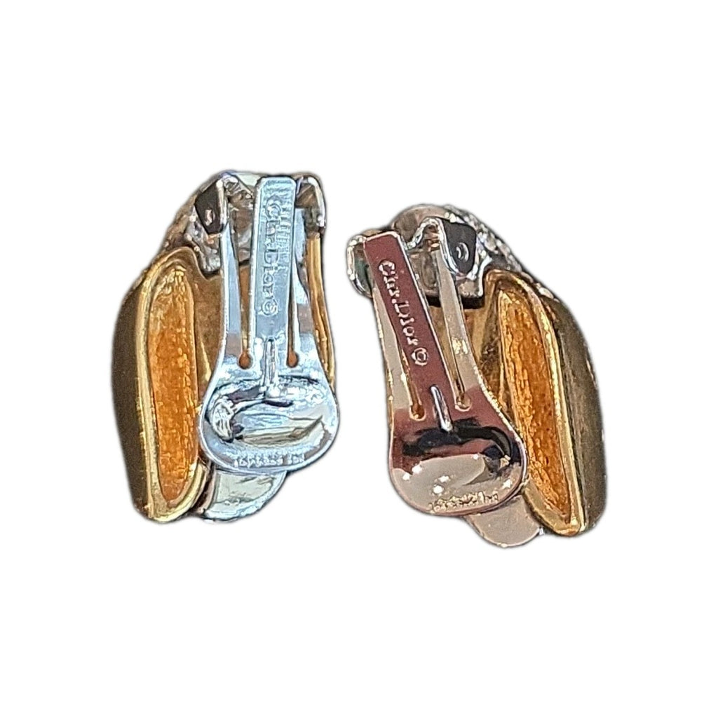 SIGNED CHRISTIAN DIOR GOLDTONE PAVE CRYSTAL EARRINGS ~ SO SPARKLY!