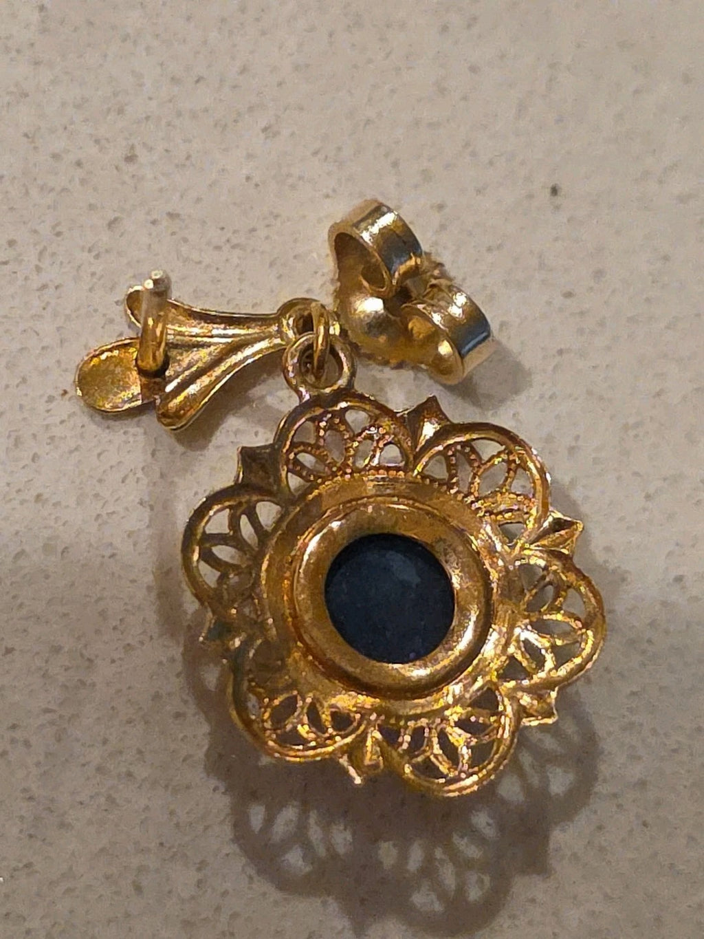Petite 14k Yellow Gold  Earring With Blue Stone