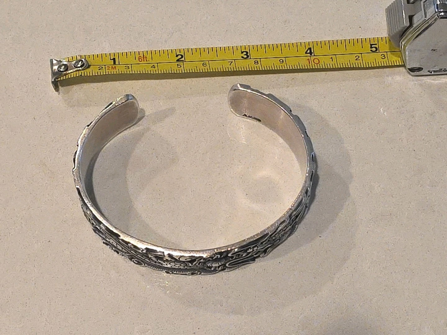 Solid S999 Fine Silver 999 Bracelet Men Women 1" W Dragon Open Bangle