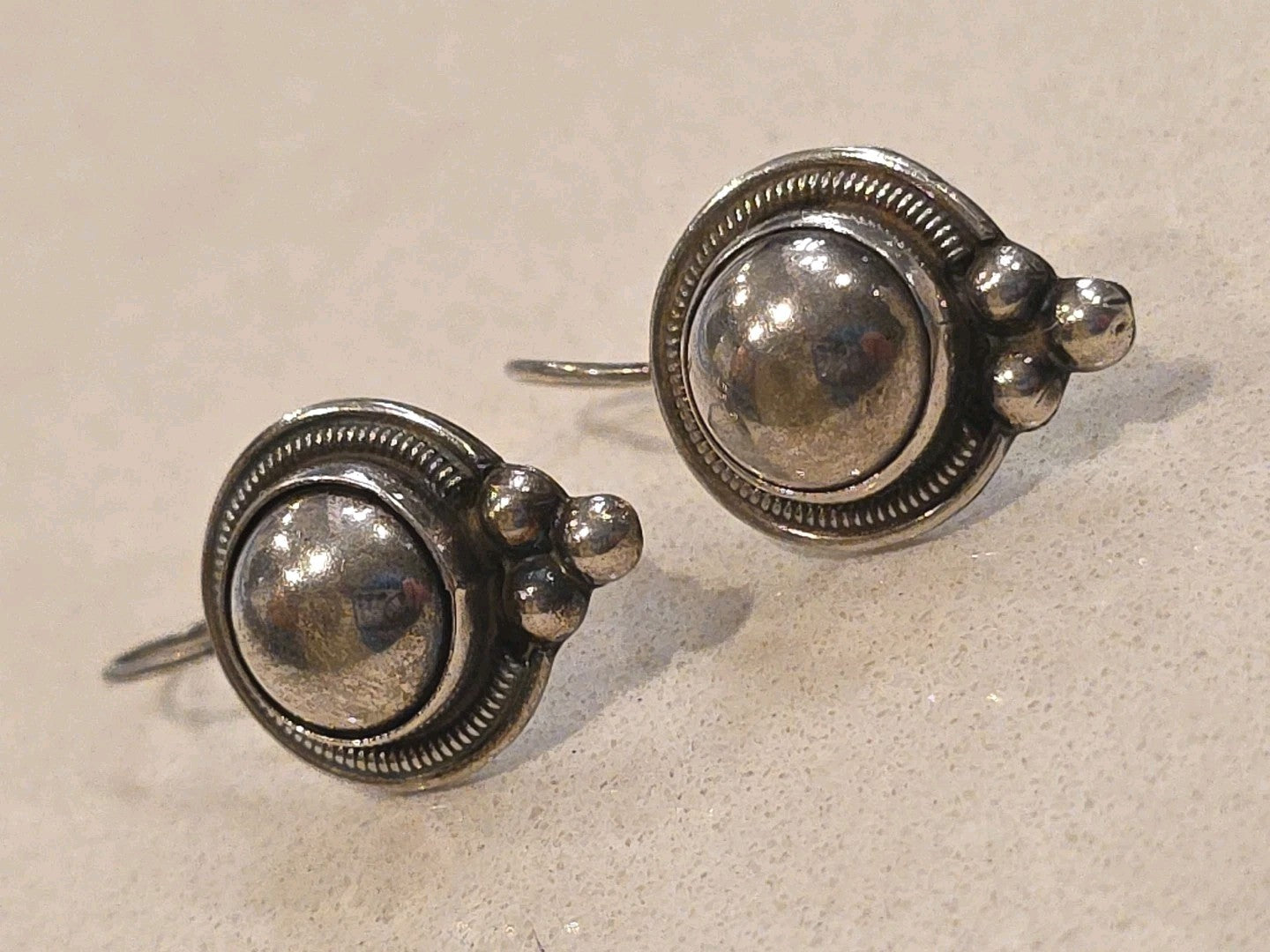 Vintage TAXCO ATI Dome Sterling Silver Button Earrings
