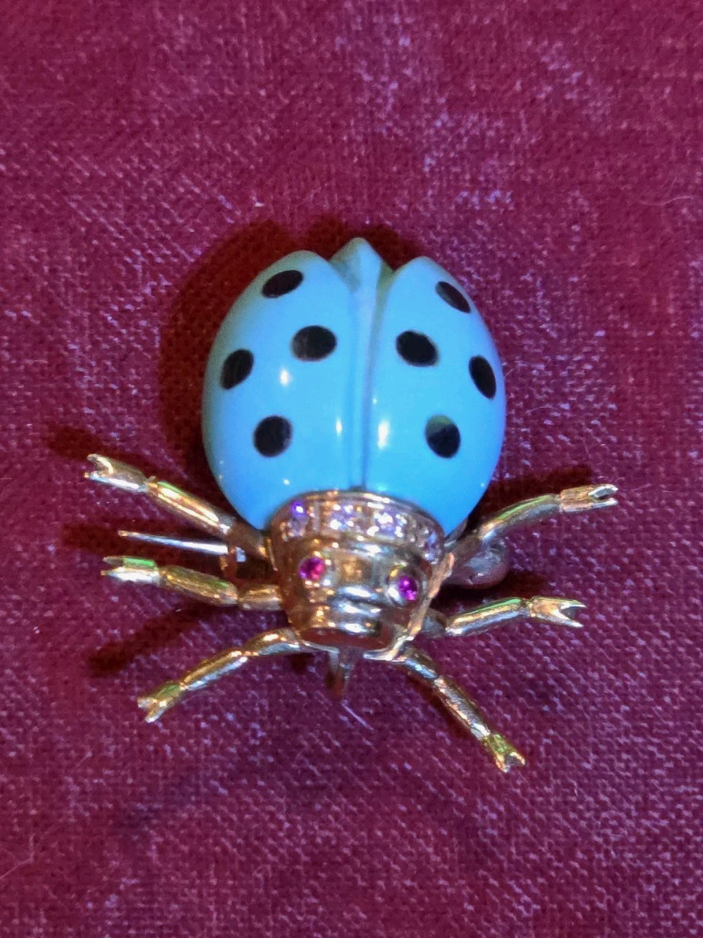 18k Yellow Gold With Diamond Pave Enamel Ladybug Brooch