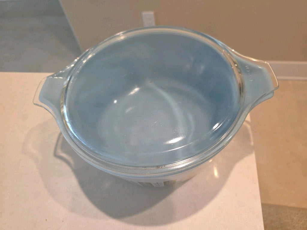Vtg 1961 Pyrex 475-B Gourmet Gold Blue Casserole Dish 2.5qt