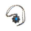 Vintage 1960 Florenza Gold Tone Signed Faux Turquoise Ruby Pendant Necklace