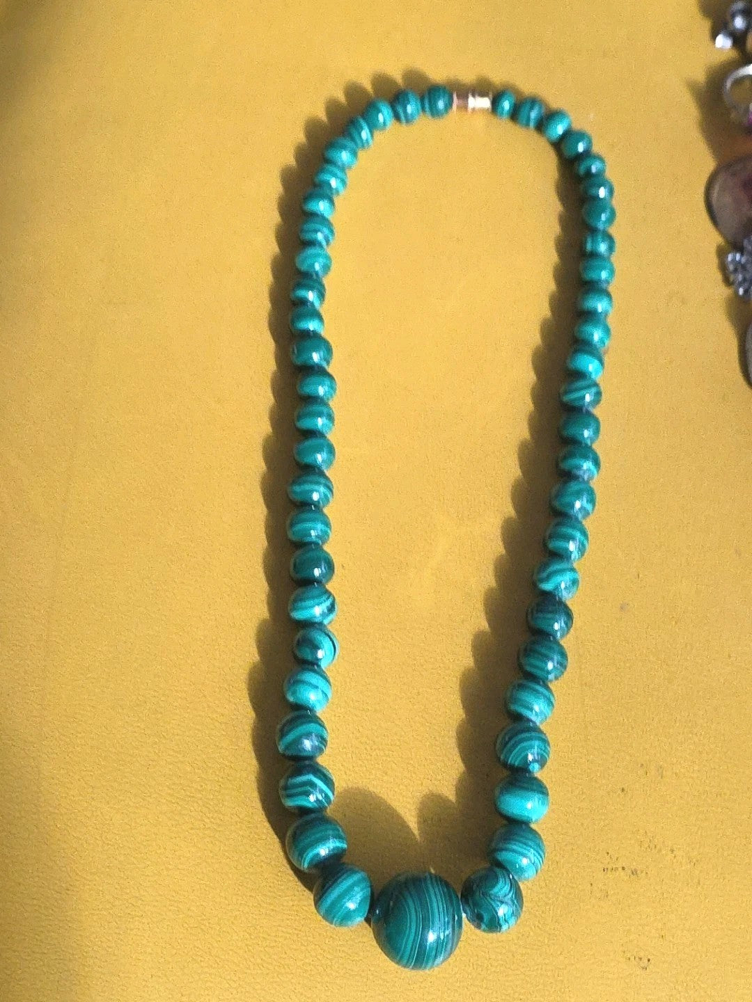 Vintage Hand Turned Malachite Graduated Necklace  18”