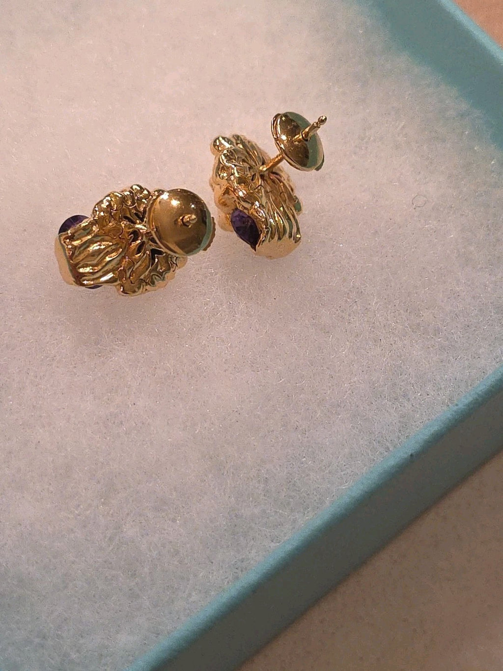PETITE Gucci Lion Head 18K Gold, Amethyst & Diamond Earrings