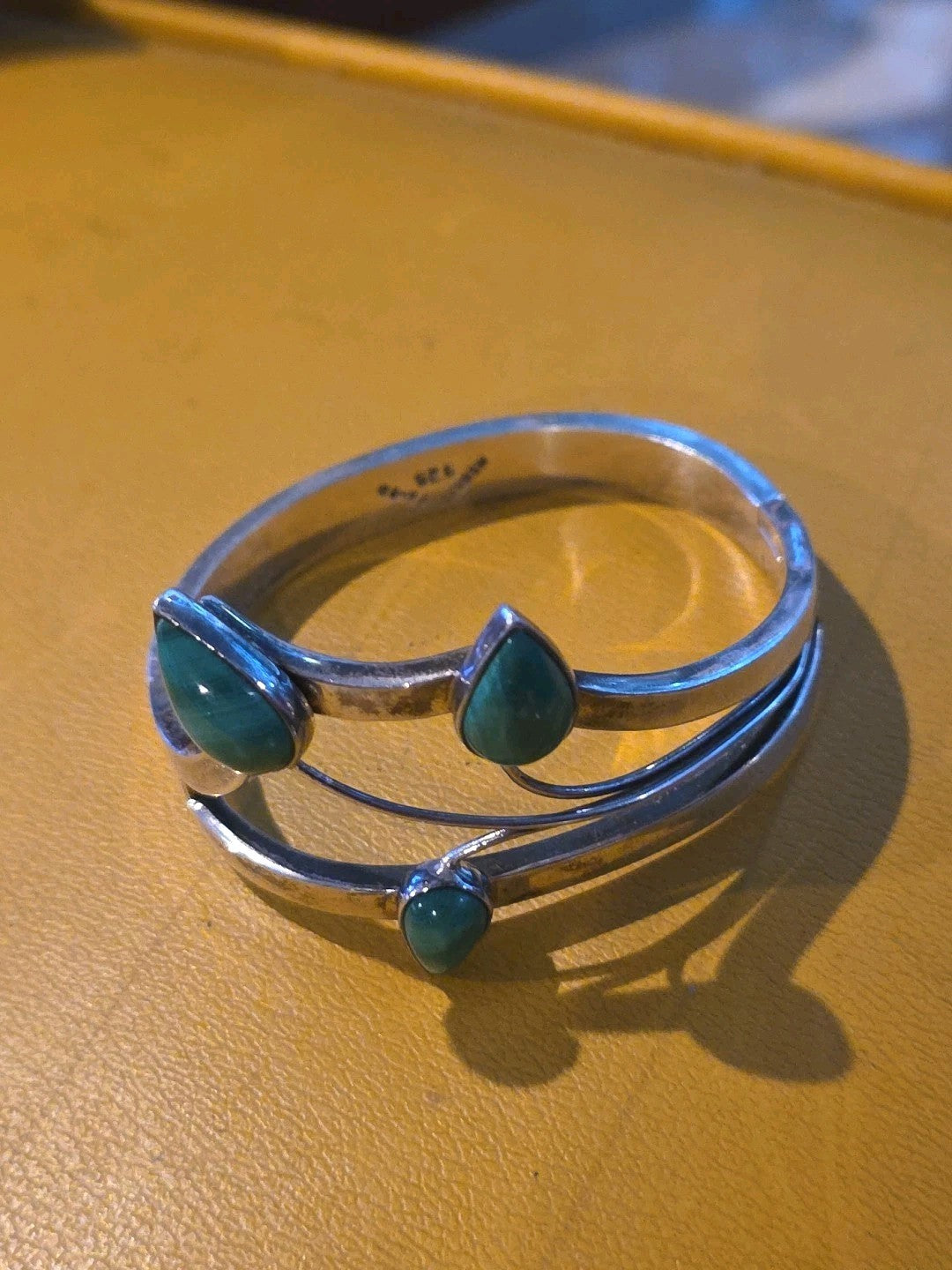 NAVAJO .925 STERLING SILVER Green Turquoise Lilly Bracelet