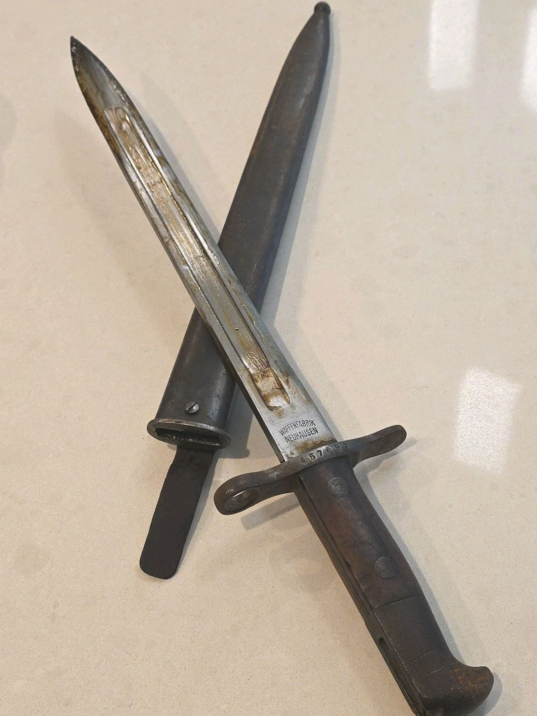 WWII German K98 Mauser Bayonet Waffenfabrik Neuhausen & Sheath