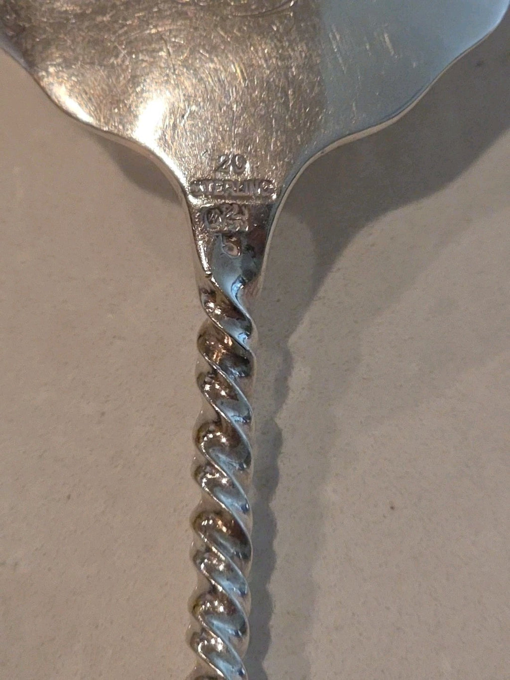 Square Twist #5 Whiting Sterling Silver Serving Sardine Fork Bright-Cut 8 1/2"