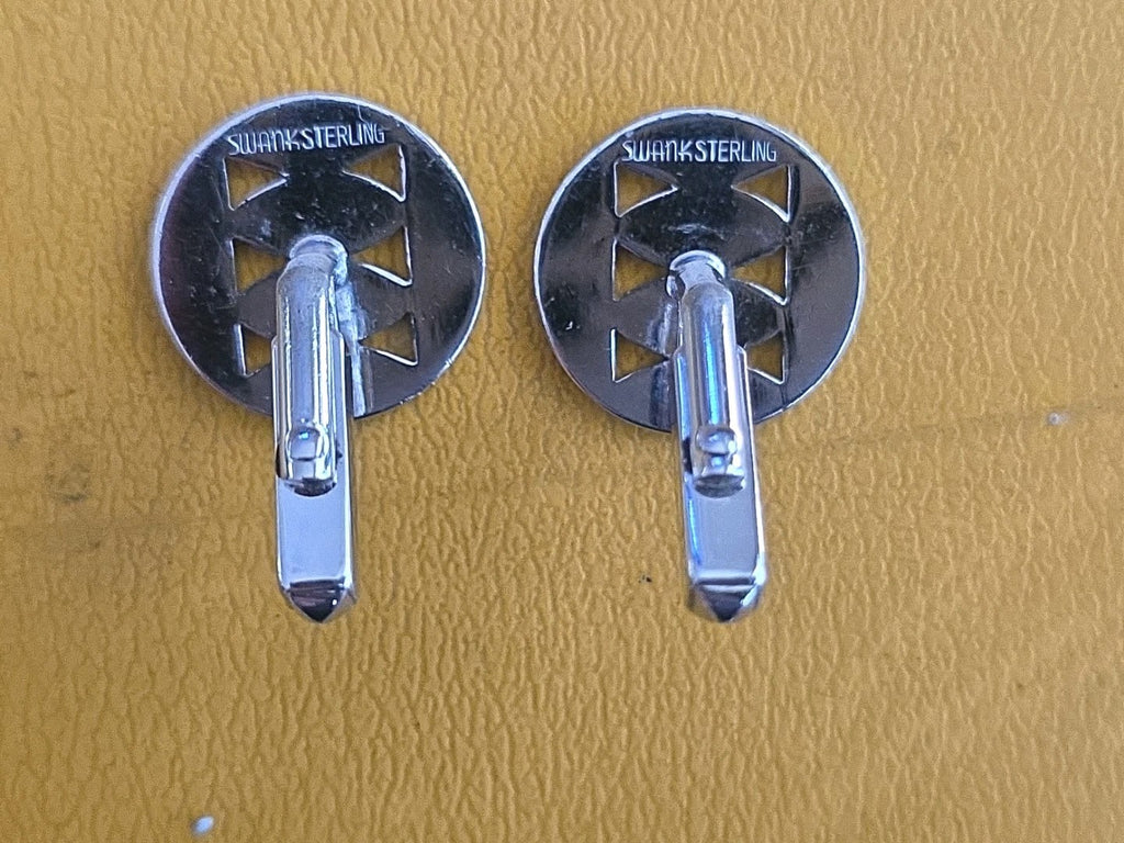 Swank Mid-Century Sterling Silver Round Cufflinks Signed