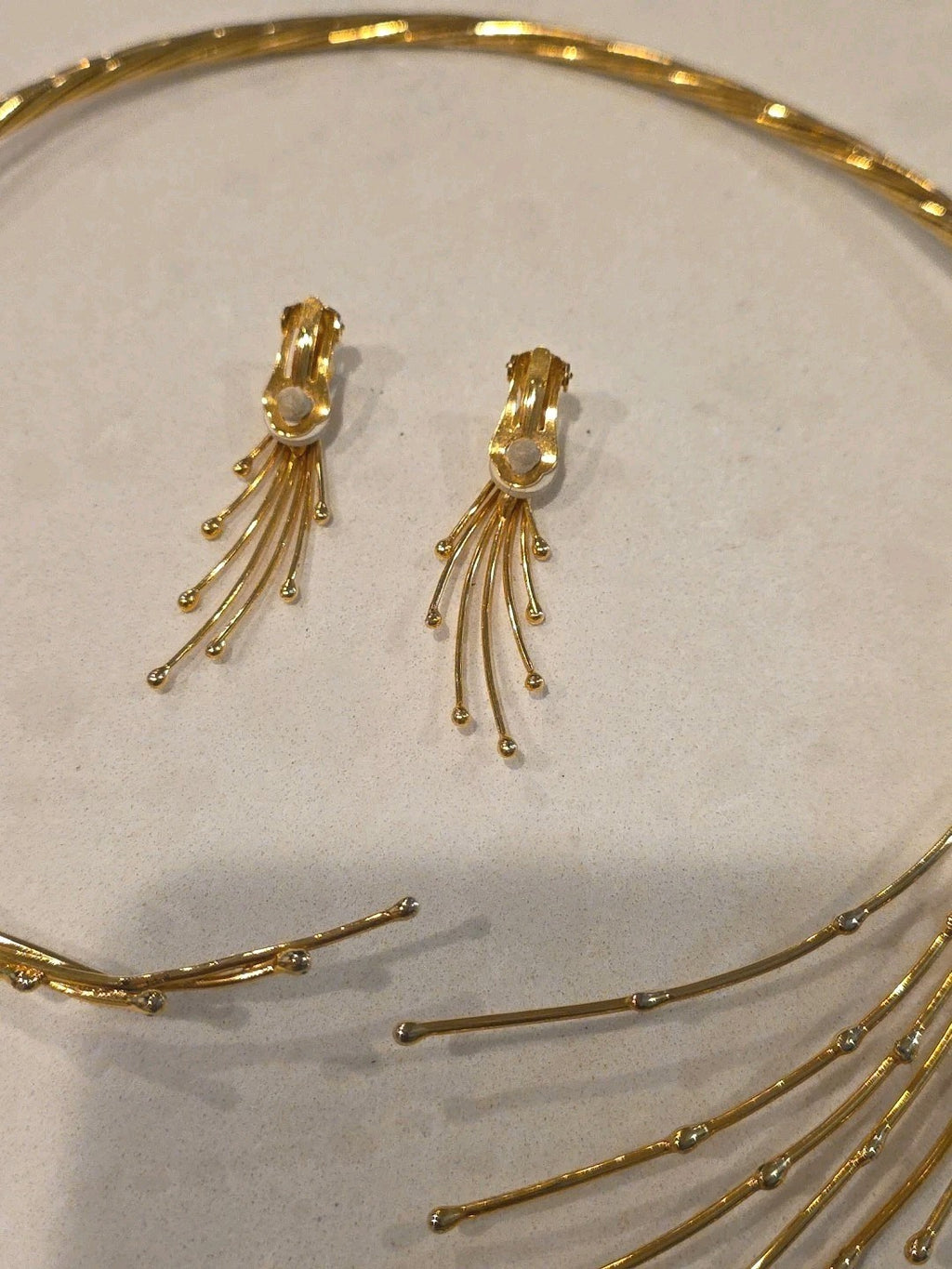 Vintage Andrea Pope  Sculpture Sparkling Spray NECKLACE EARRINGS SET