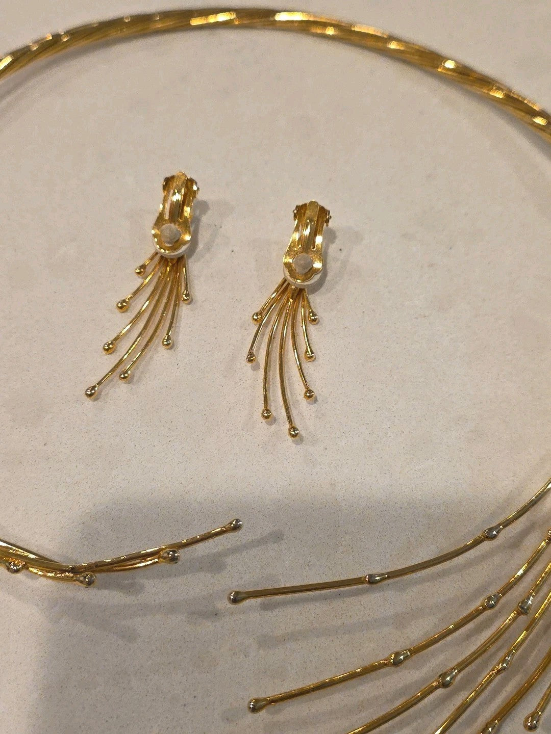 Vintage Andrea Pope  Sculpture Sparkling Spray NECKLACE EARRINGS SET