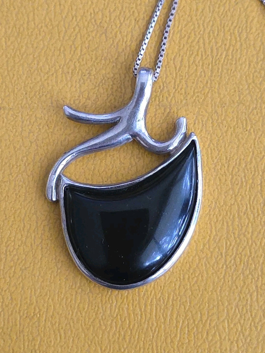 Mid-Century Modern Sterling  Necklace with Onyx
