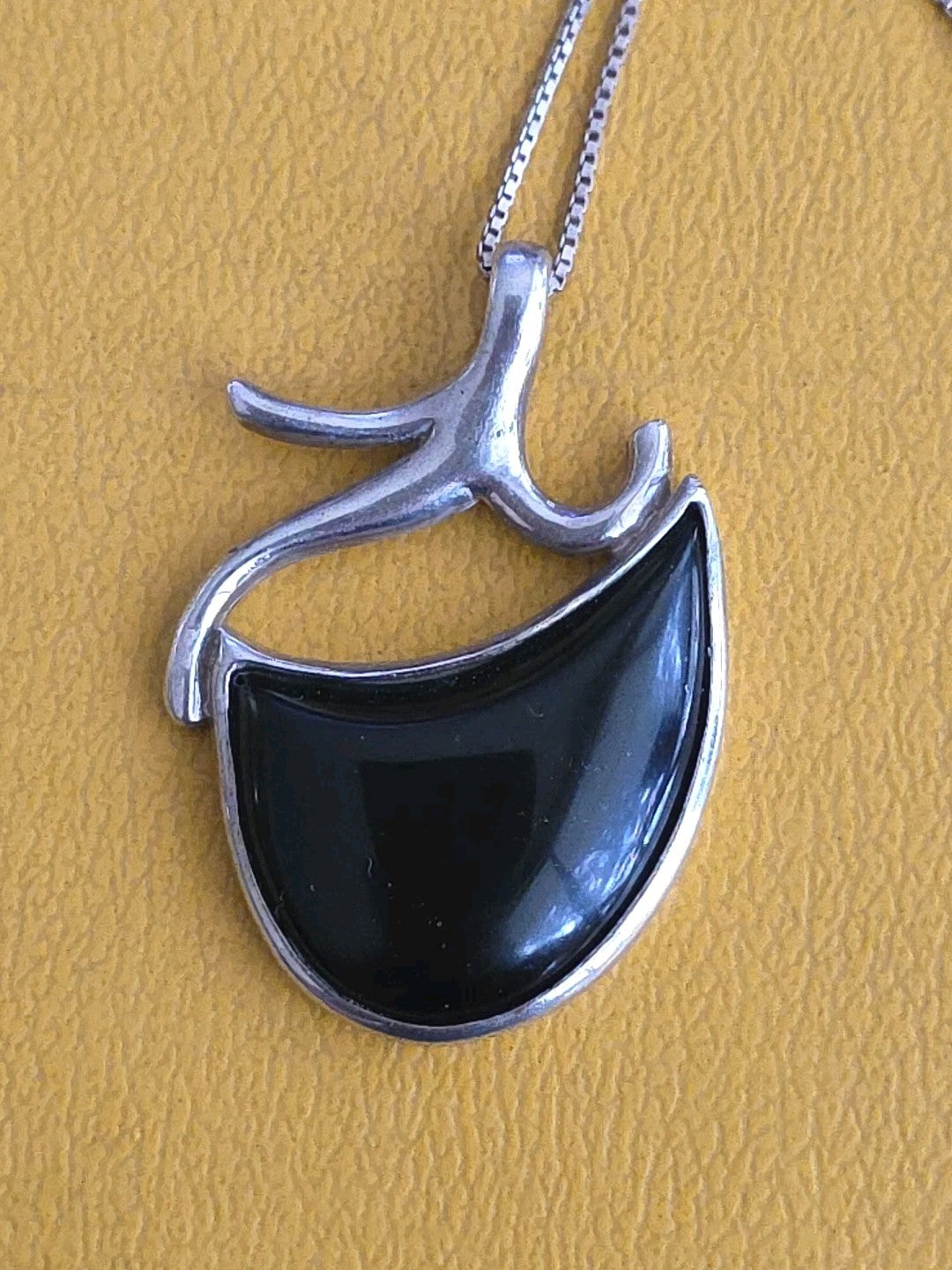 Mid-Century Modern Sterling  Necklace with Onyx