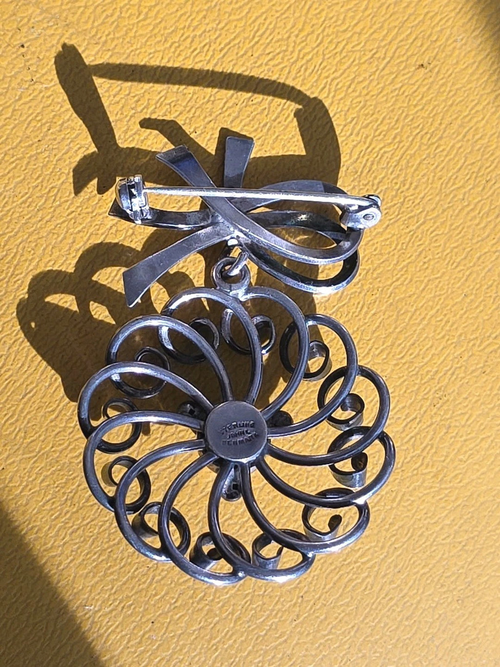 Denmark Designer John Lauritzen Sterling Large 3D Bow Flower Brooch 50/60s