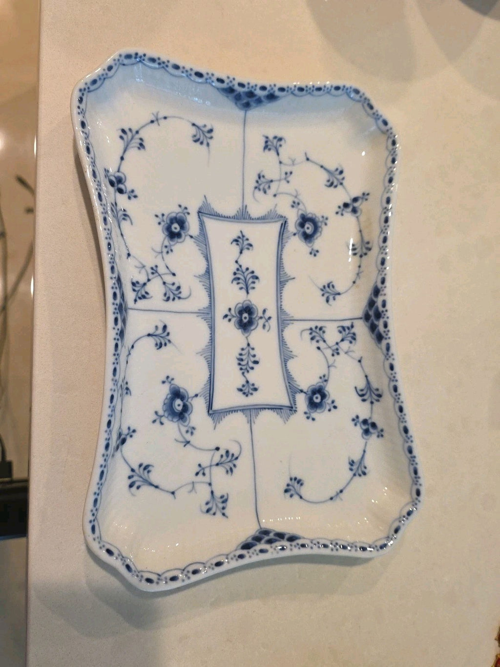 Royal Copenhagen Blue Fluted Half Lace Rectangular Tray Platter 716D  9 1/2"
