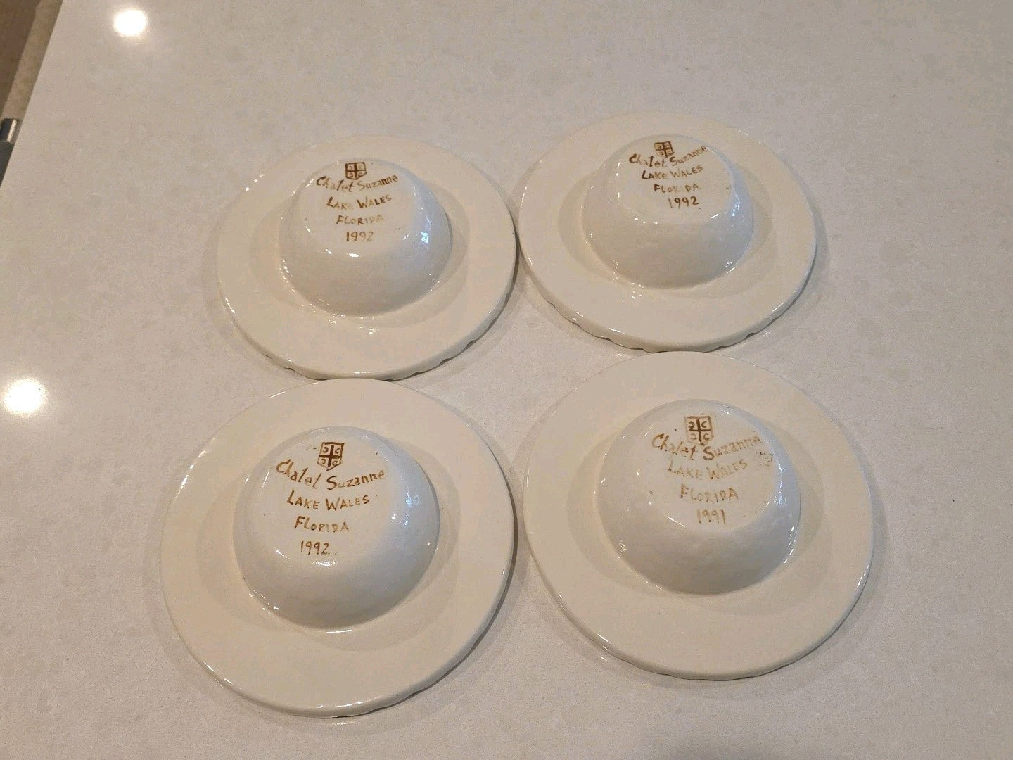 Vtg 4 Chalet Suzanne Restaurant Lake Wales Florida Art Pottery Soup Bowl 1992